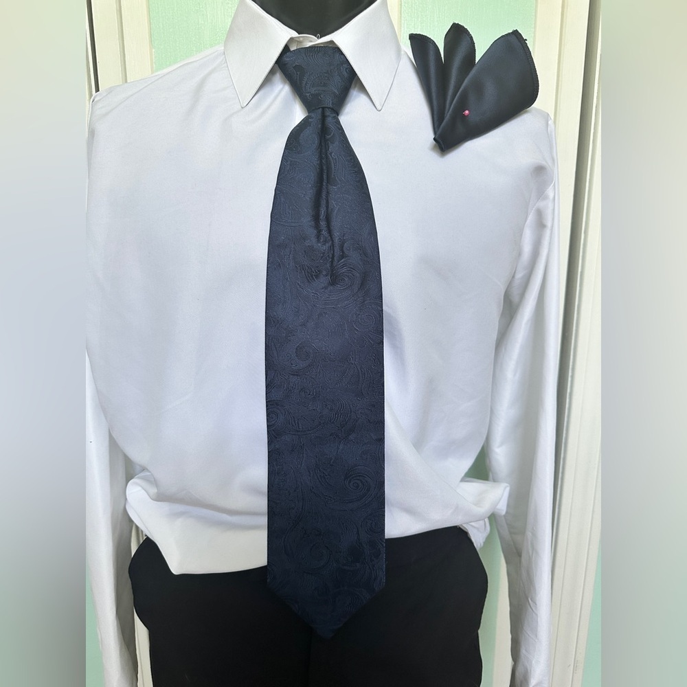 Marine Navy Dark Blue Tie Wedding Prom Pre Tied tapestry paisley pocket square